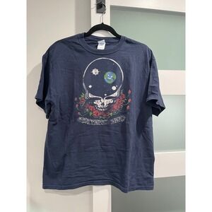 Y2K Grateful Dead Space Your Face Earth Roses Navy Blue T-Shirt M&O Knits L